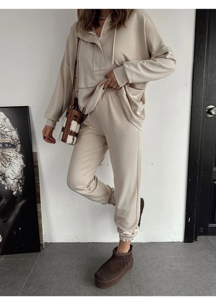 Kadın Kapşonlu Cepli Modall Dokulu Ikili Takım modelleri