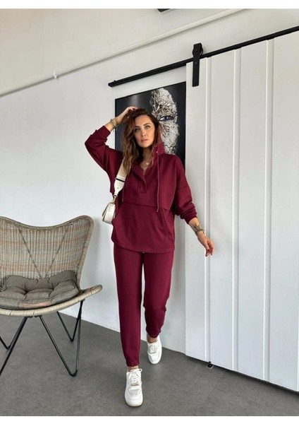 Kadın Kapşonlu Cepli Modall Dokulu Ikili Takım modelleri