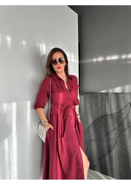 Egzotik Asortik Kadın Kolları Manşetli Full Düğmeli Safari Gömlek Elbise indirimleri