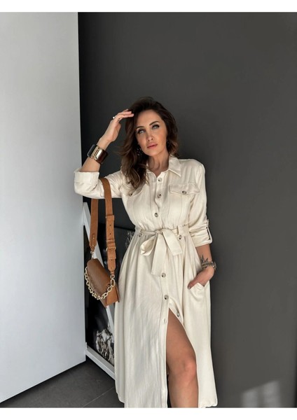 Egzotik Asortik Kadın Kolları Manşetli Full Düğmeli Safari Gömlek Elbise fiyatları