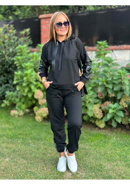 Kadın Deri Detaylı Kapüşonlu Ikili Takım indirimleri