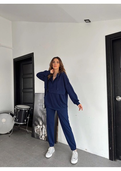 Kadın Kapşonlu Cepli Modall Dokulu Ikili Takım