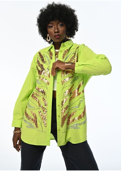 Kadın Payetli Oversıze Gömlek