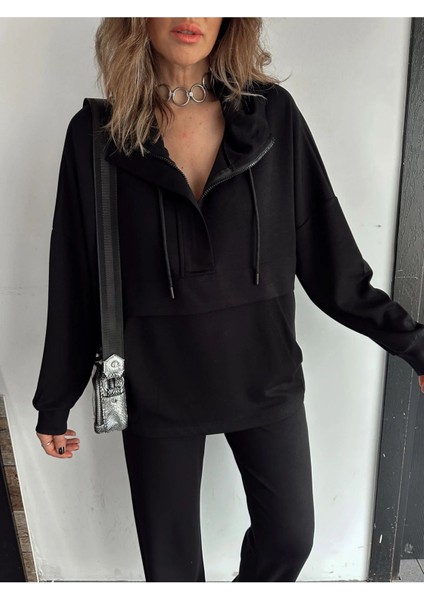 Kadın Kapşonlu Cepli Modall Dokulu Ikili Takım