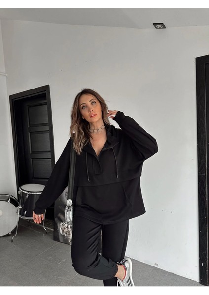 Kadın Kapşonlu Cepli Modall Dokulu Ikili Takım modelleri