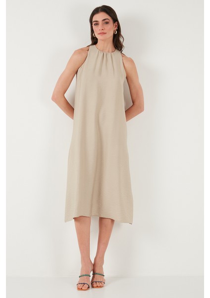 Regular Fit Halter Yaka Midi Boy Elbise Bayan Elbise 67810049