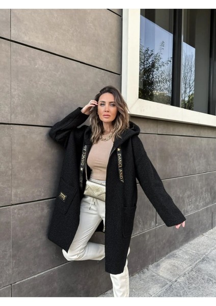 Robin Kadın Kapüşonlu Torba Cep Astarsız Hafif Buklet Kaşe Oversize Kaban
