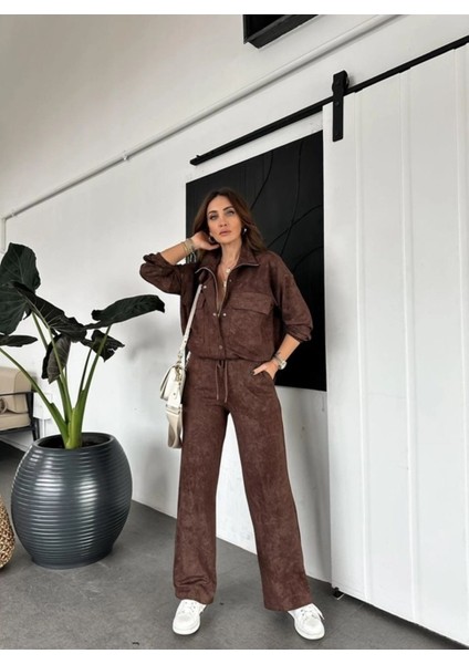 Asortik Kadın Batik Desenli Iri Cepli Mont Pantolon Ikili Takım fırsatları