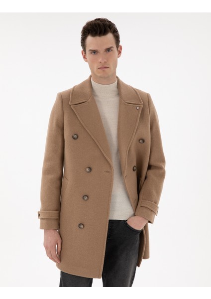 Erkek Bej Ex. Slim Fit Kaşe Kaban 50293291-VR011