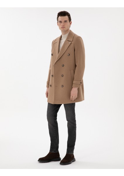 Erkek Bej Ex. Slim Fit Kaşe Kaban 50293291-VR011 fırsatları