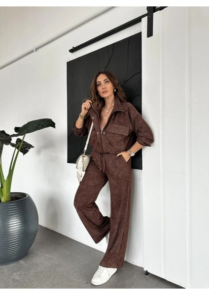 Asortik Kadın Batik Desenli Iri Cepli Mont Pantolon Ikili Takım indirimleri