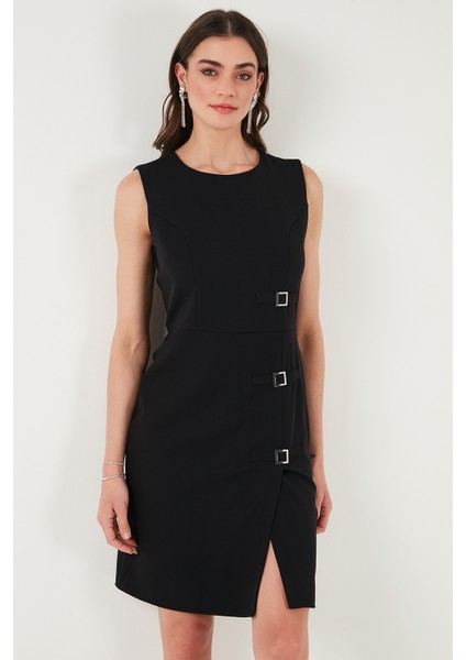 Standart Fit Kemerli Bisiklet Yaka Mini Elbise Kadın Elbise 611EL1964