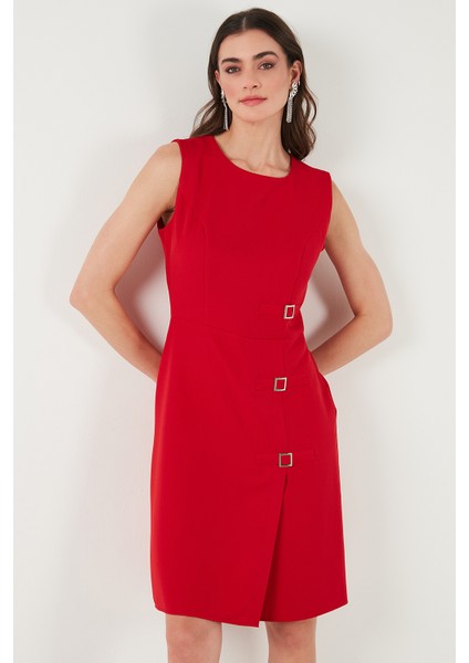 Standart Fit Kemerli Bisiklet Yaka Mini Elbise Kadın Elbise 611EL1964