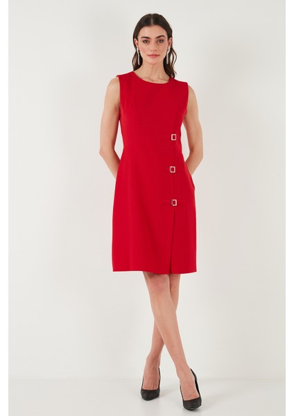 Standart Fit Kemerli Bisiklet Yaka Mini Elbise Kadın Elbise 611EL1964