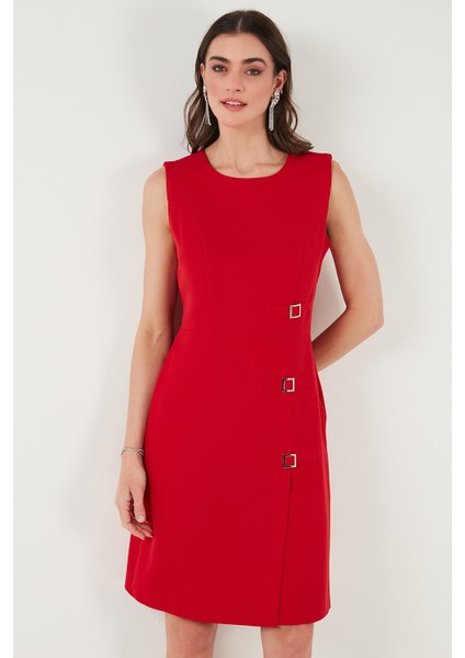 Standart Fit Kemerli Bisiklet Yaka Mini Elbise Kadın Elbise 611EL1964