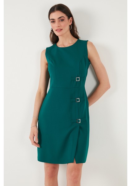 Standart Fit Kemerli Bisiklet Yaka Mini Elbise Kadın Elbise 611EL1964