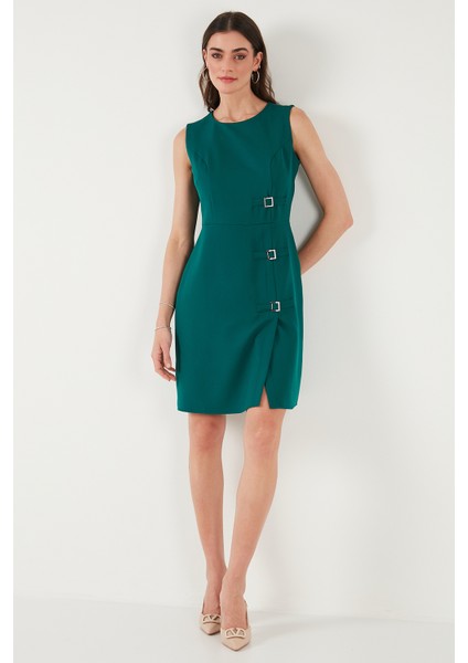 Standart Fit Kemerli Bisiklet Yaka Mini Elbise Kadın Elbise 611EL1964