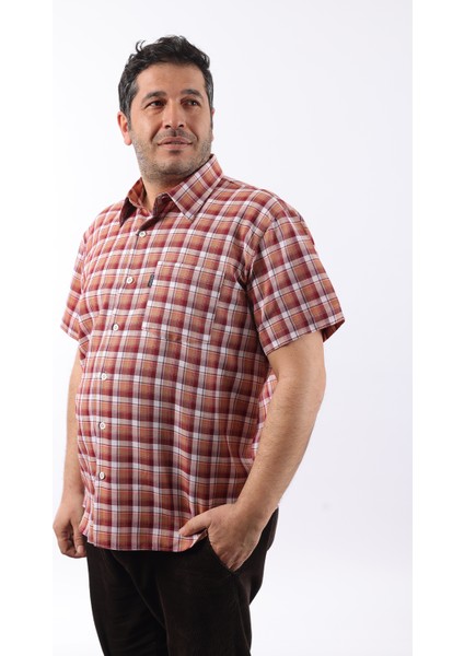 Kısa Kol Ekose Pamuklu Erkek Gömlek KK-8058-TSS