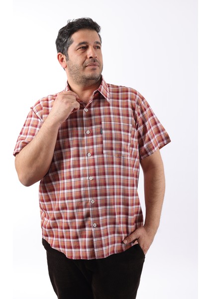 Kısa Kol Ekose Pamuklu Erkek Gömlek KK-8058-TSS indirimleri