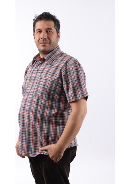 Kısa Kol Ekose Pamuklu Erkek Gömlek KK-8056-TSS