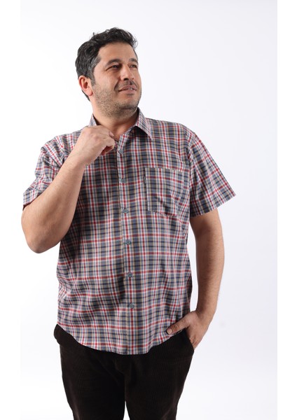 Kısa Kol Ekose Pamuklu Erkek Gömlek KK-8056-TSS indirimleri