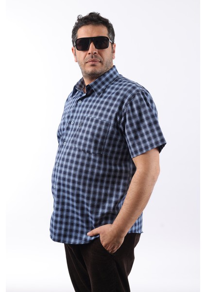 Kısa Kol Ekose Pamuklu Erkek Gömlek KK-8075-TSS