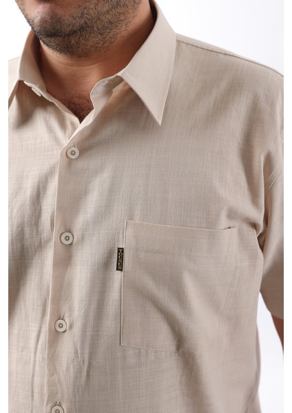 Kısa Kol Bej Keten Erkek Gömlek KK-8046-TSS fiyatları