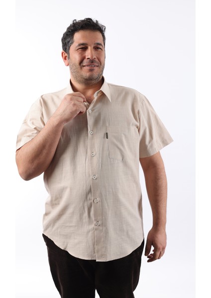 Kısa Kol Bej Keten Erkek Gömlek KK-8046-TSS indirimleri