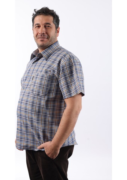 Kısa Kol Ekose Pamuklu Erkek Gömlek KK-8057-TSS