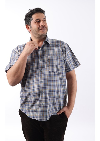 Kısa Kol Ekose Pamuklu Erkek Gömlek KK-8057-TSS indirimleri