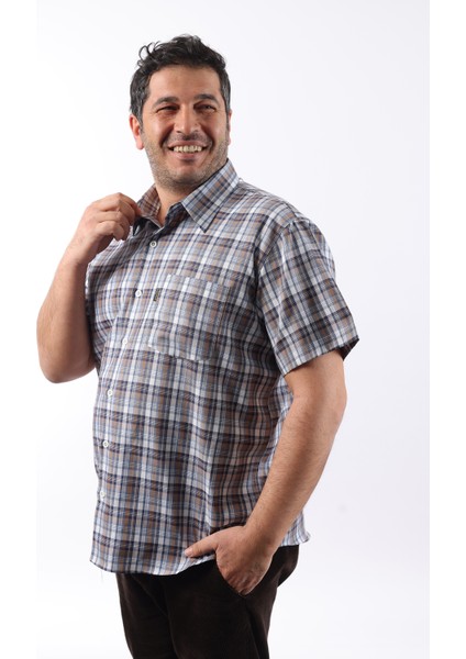 Kısa Kol Ekose Pamuklu Erkek Gömlek KK-8064-TSS