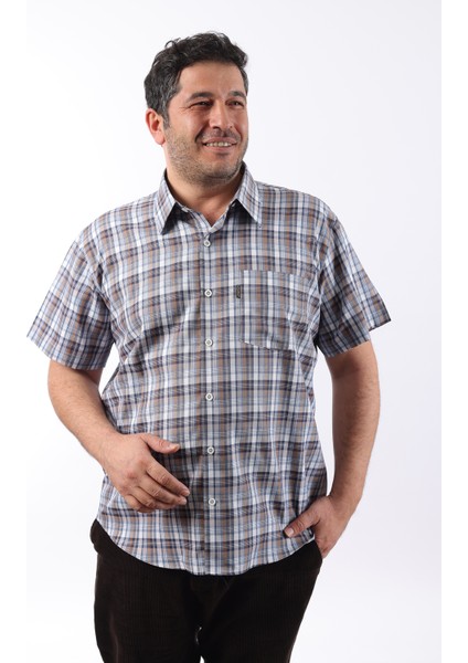 Kısa Kol Ekose Pamuklu Erkek Gömlek KK-8064-TSS indirimleri