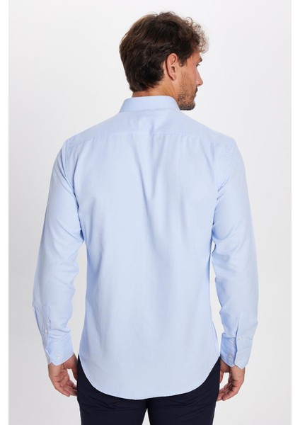 Modern Slim Fit Uzun Kollu Pamuklu Kolay Ütü Armürlü Erkek Mavi Gömlek indirimleri