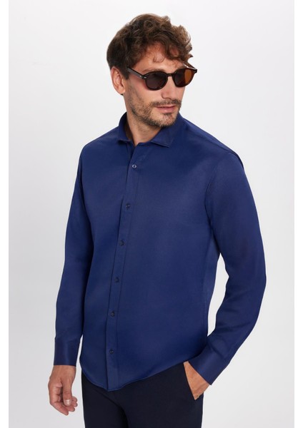 Modern Slim Fit Dar Kesim Düz Erkek Gömlek