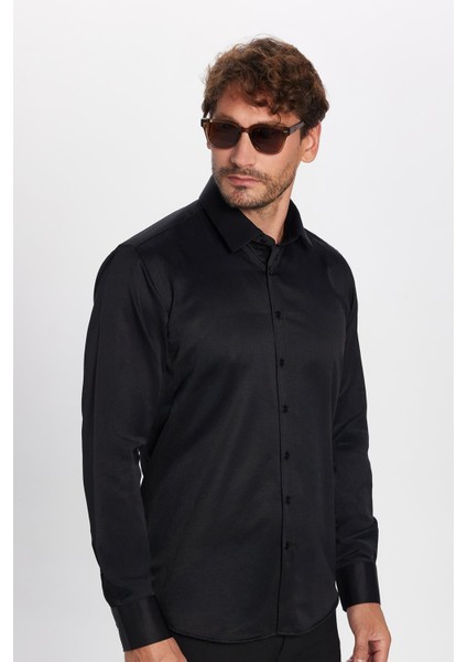 Modern Slim Fit Uzun Kol Düz Erkek Gömlek