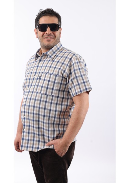 Kısa Kol Ekose Pamuklu Erkek Gömlek KK-8069-TSS