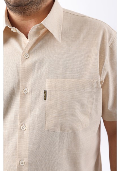 Kısa Kol Bej-Beyaz Pamuk Erkek Gömlek KK-8050-TSS fiyatları