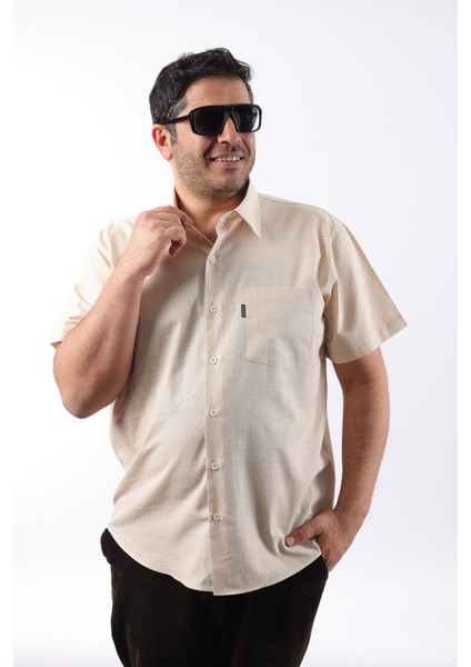 Kısa Kol Bej-Beyaz Pamuk Erkek Gömlek KK-8050-TSS indirimleri