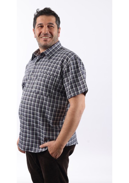 Kısa Kol Ekose Pamuklu Erkek Gömlek KK-8072-TSS