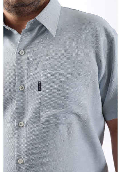 Kısa Kol Mint Yeşili-Beyaz Petek Desenli Pamuklu Erkek Gömlek KK-8053-TSS fiyatları