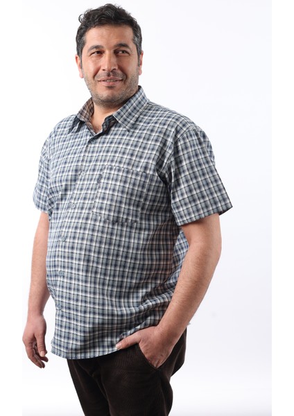 Kısa Kol Ekose Pamuklu Erkek Gömlek KK-8071-TSS