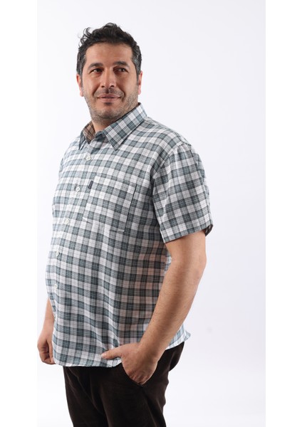 Kısa Kol Ekose Pamuklu Erkek Gömlek KK-8061-TSS