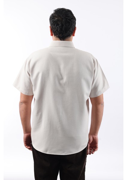 Kısa Kol Bej-Beyaz Petek Desenli Pamuklu Erkek Gömlek KK-8052-TSS modelleri