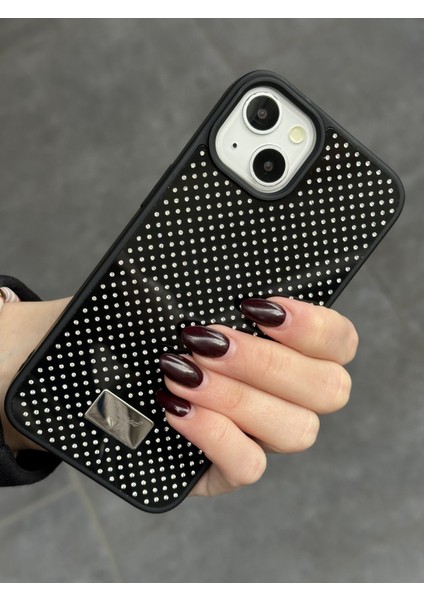 iPhone 15 Uyumlu Elmas Pırlanta Taşlı Siyah Kılıf