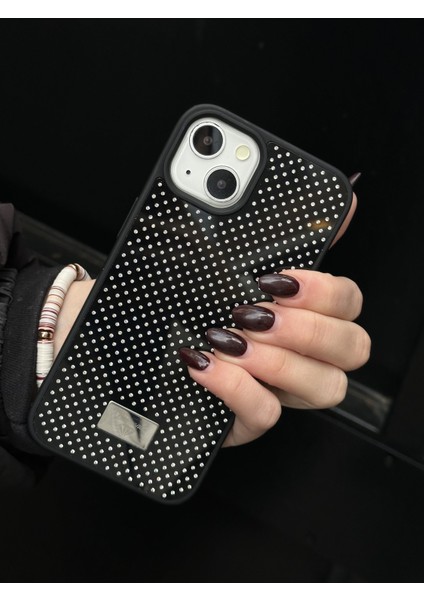 iPhone 15 Uyumlu Elmas Pırlanta Taşlı Siyah Kılıf