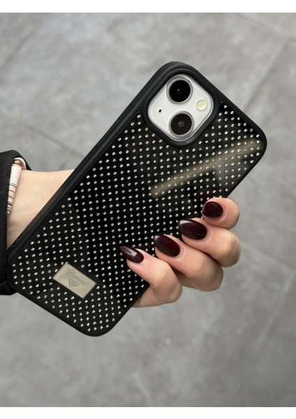 iPhone 15 Uyumlu Elmas Pırlanta Taşlı Siyah Kılıf