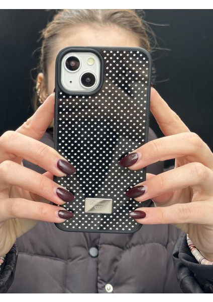 iPhone 15 Uyumlu Elmas Pırlanta Taşlı Siyah Kılıf