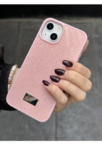 iPhone 15 Uyumlu Elmas Pırlanta Taşlı Pembe Kılıf