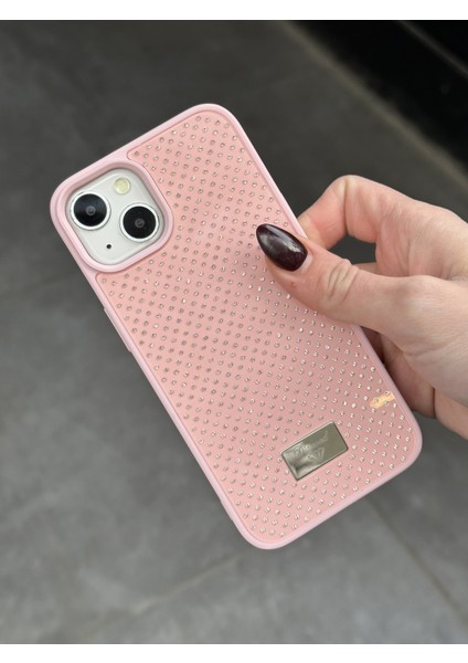 iPhone 15 Uyumlu Elmas Pırlanta Taşlı Pembe Kılıf