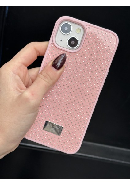 iPhone 15 Uyumlu Elmas Pırlanta Taşlı Pembe Kılıf